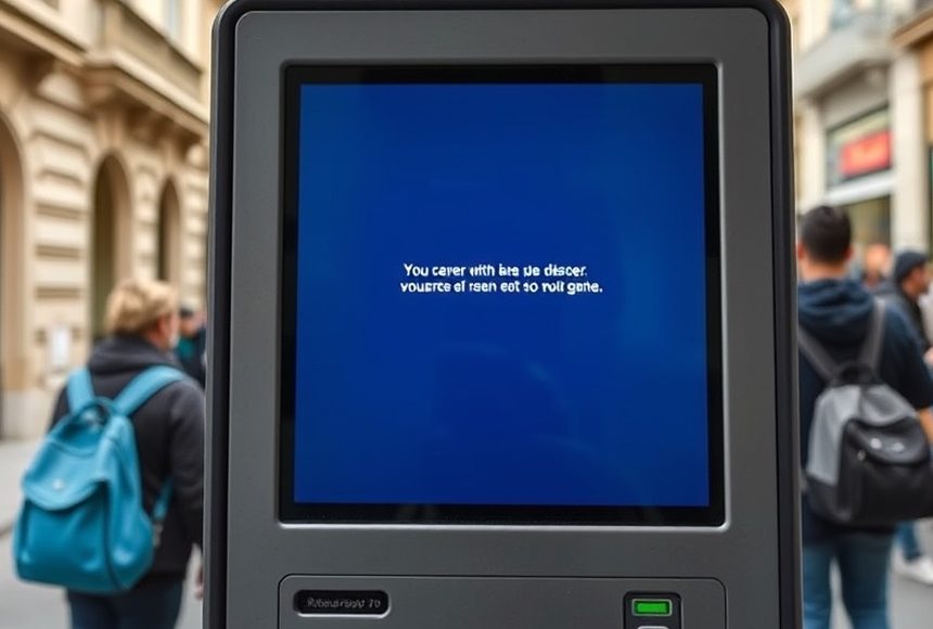 Antes — Terminal bloqueado por un error de aplicación y fuera de servicio.